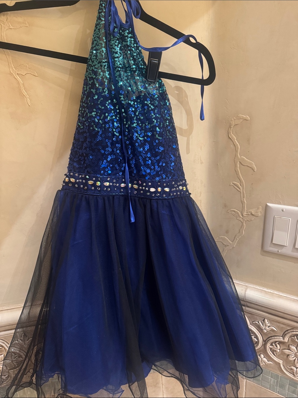 Masquerade Blue Sequin Halter Tulle Dress